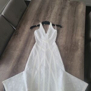 Herve Leger White Sculpted V-Neck Bandage Gown